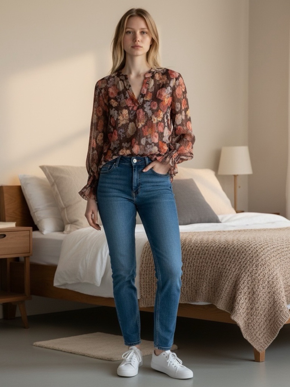 Vince Camuto Metallic Floral Multicolor Blouse Top L